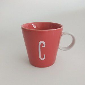 Spring Coffee Mug Letter C Monogram Coral And White 8 oz Dainty Minimalist